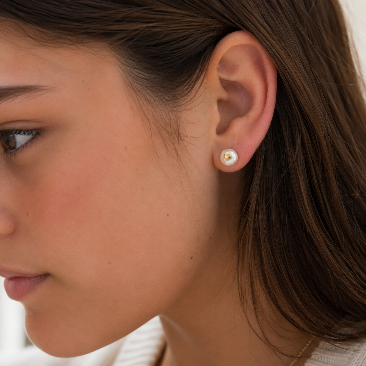 Pendientes Perla Corazón de Oro 9K para Niña