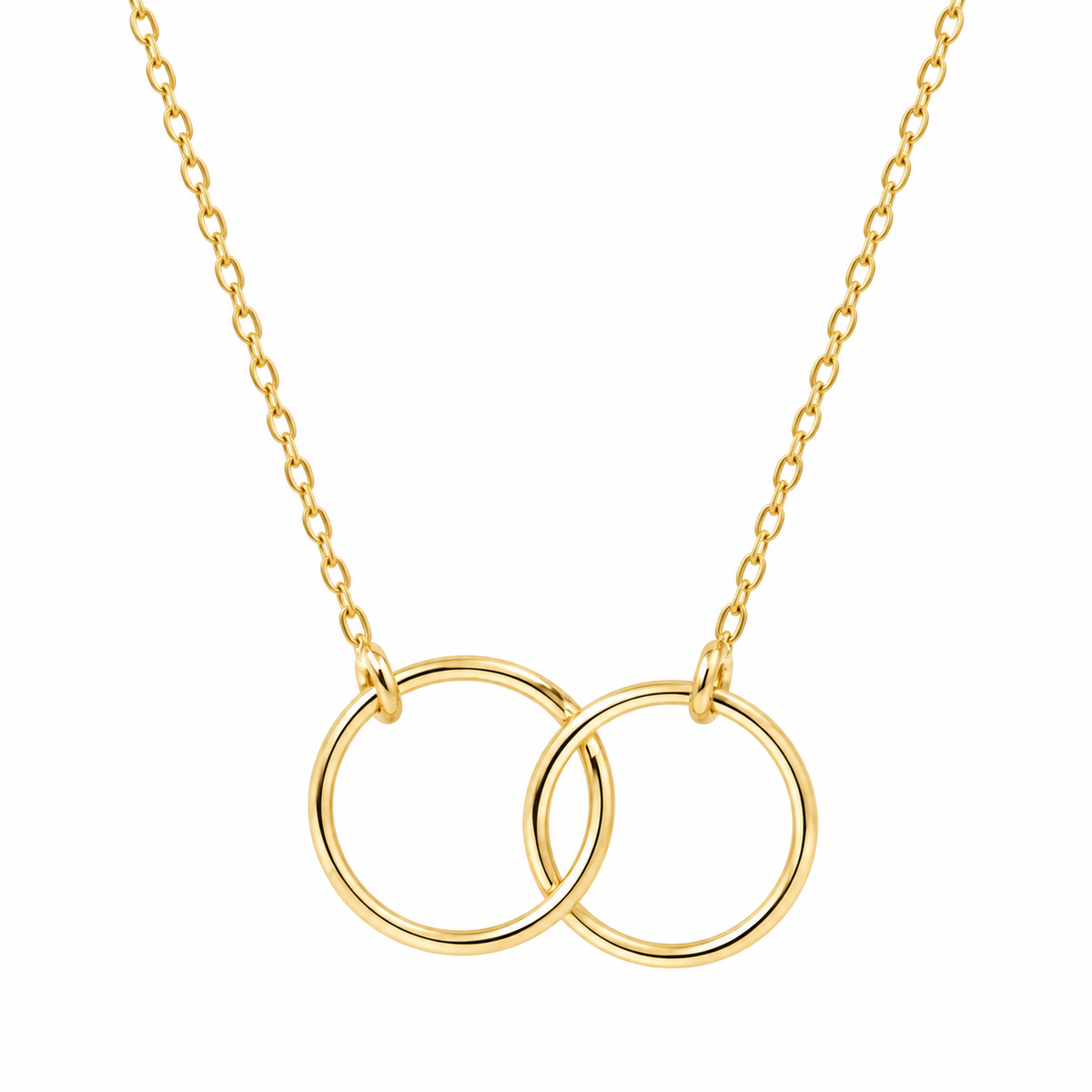 Gargantilla Vínculo de oro 9K con dos aros entrelazados sobre fondo blanco