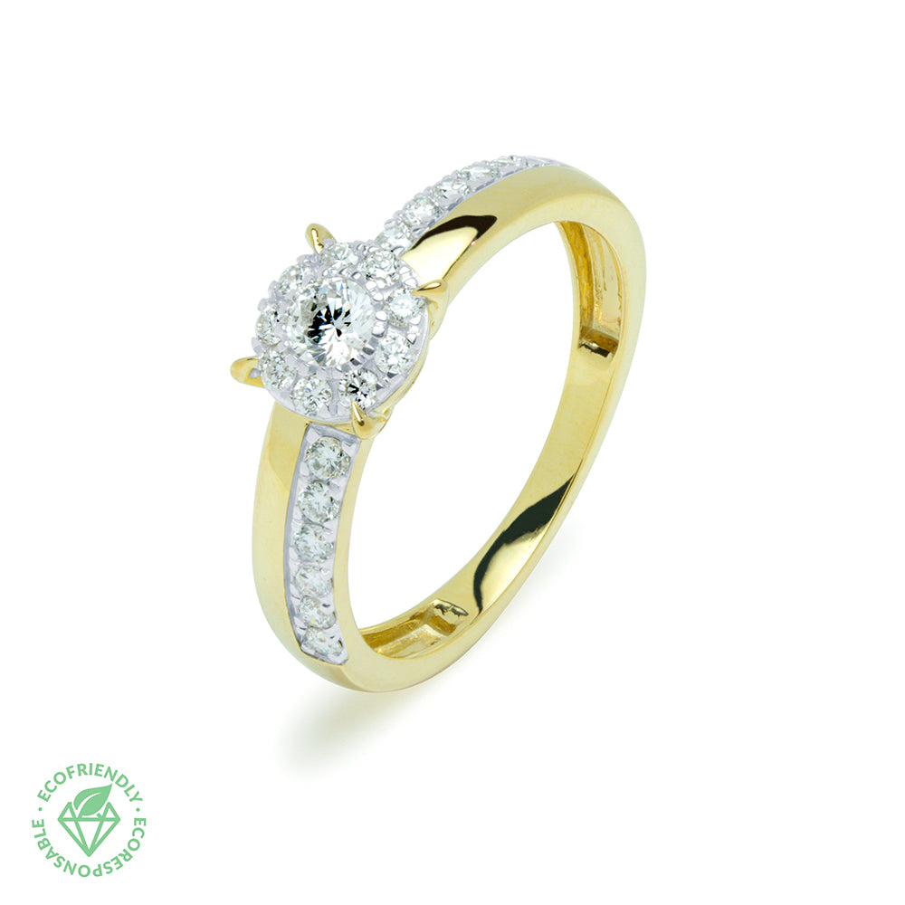 Anillo Solitario Americano con Diamante de Laboratorio en Oro 9k
