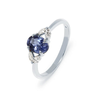 Anillo de Oro 9K con Zafiro y Brillantes para Mujer