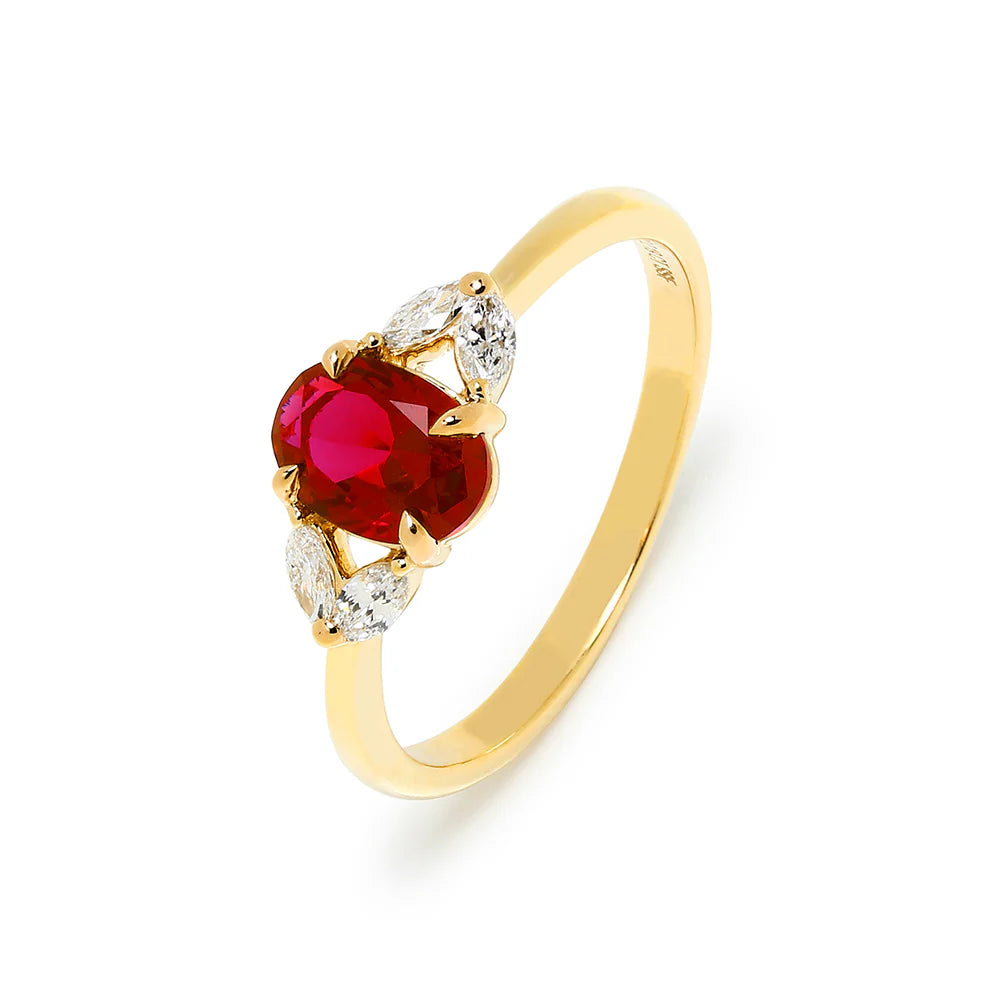 Anillo de Oro 9K con Rubí y Brillantes para Mujer
