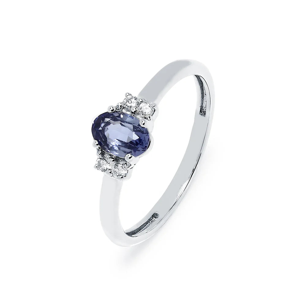 Anillo Roseta de Oro 9K con Zafiro y Brillantes para Mujer