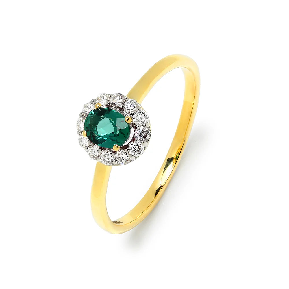 Anillo de Oro 9K con Esmeralda y Brillantes para Mujer