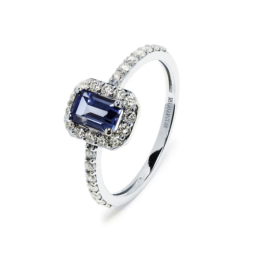 Anillo de Oro 9K con Zafiro y Brillantes para Mujer