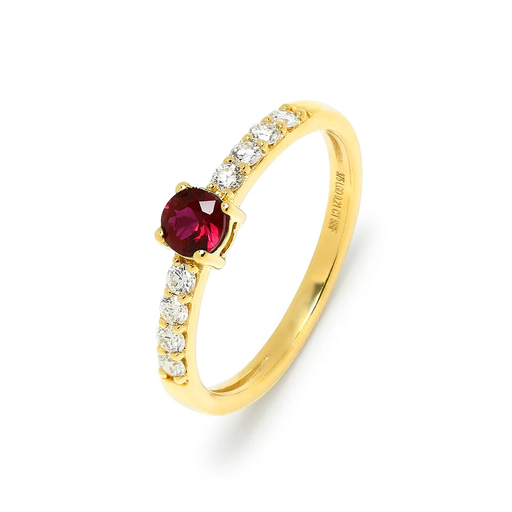 Anillo de Oro 9K con Rubí y Brillantes de Laboratorio para Mujer