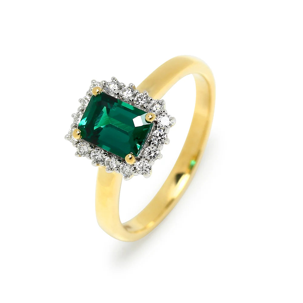Anillo Roseta de Oro 9K con Esmeralda y Brillantes para Mujer