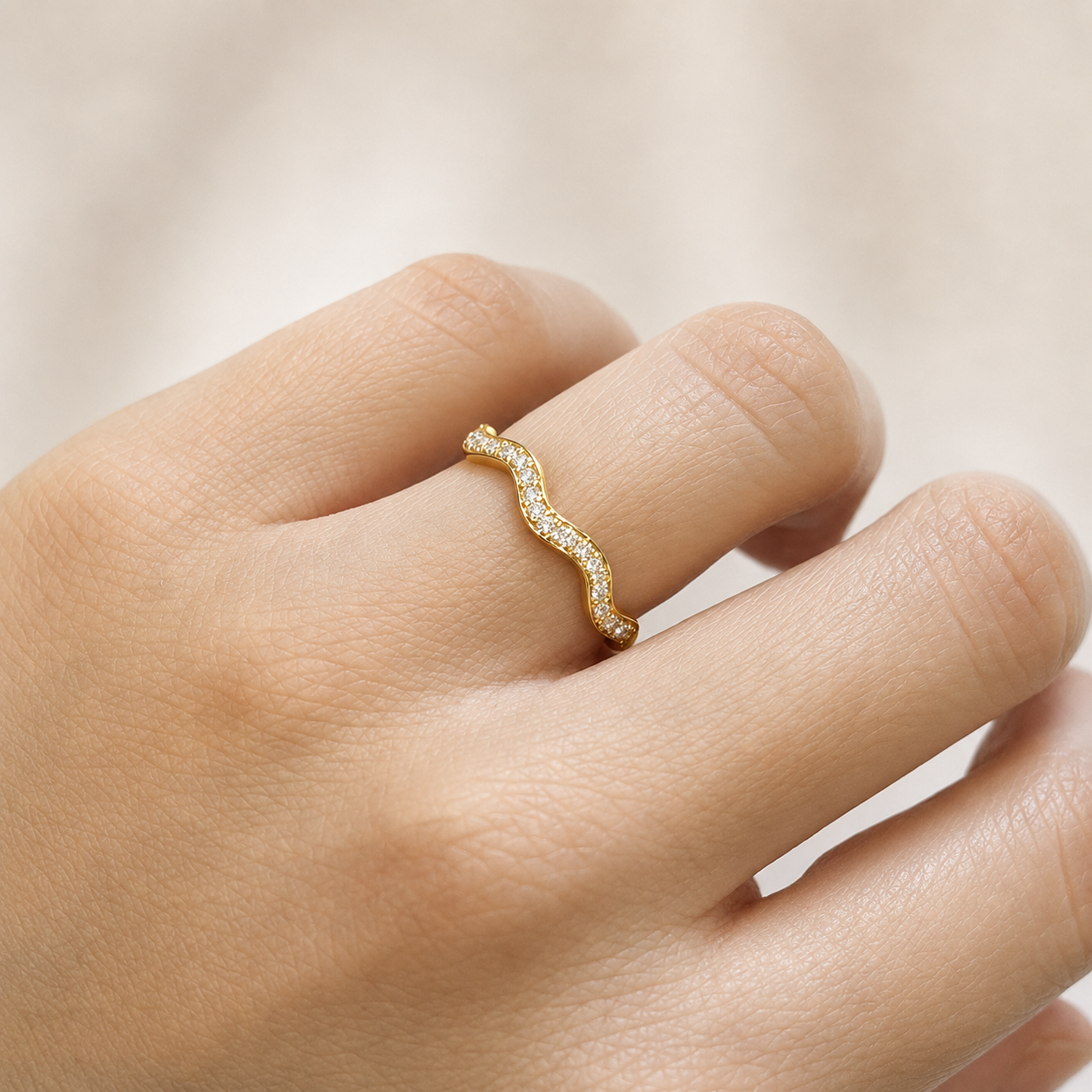 Anillo Ondas Diamante de Laboratorio en Plata 925