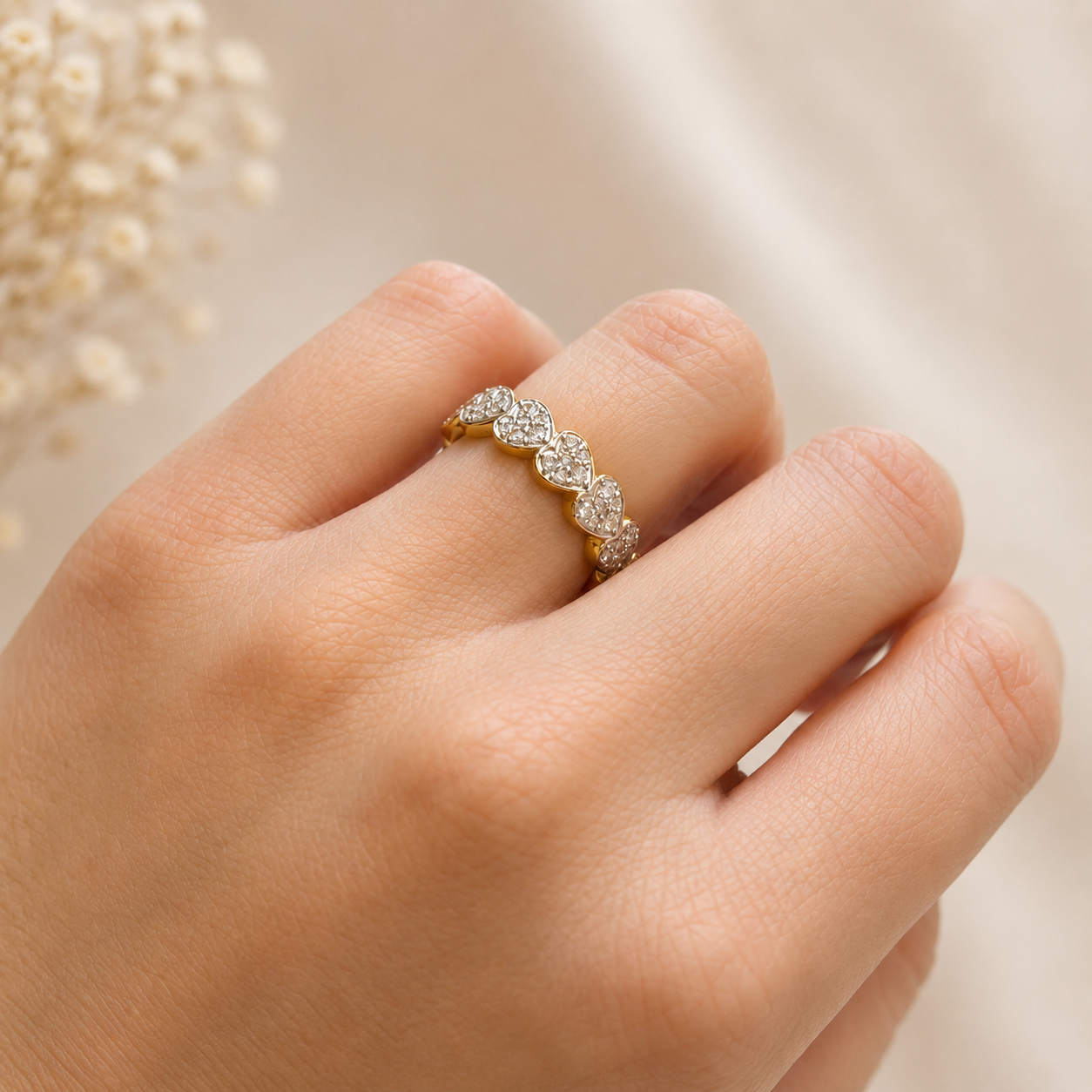Anillo Pavé Corazones Diamante de Laboratorio en Plata 925