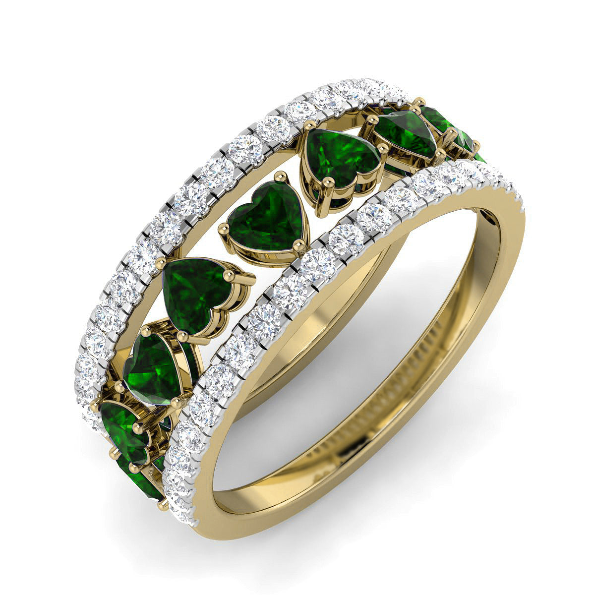 Anillo Esmeralda Corazón y Diamante de Laboratorio en Plata 925