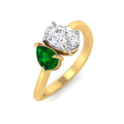 Anillo Esmeralda y Diamante Oval de Laboratorio en Plata 925