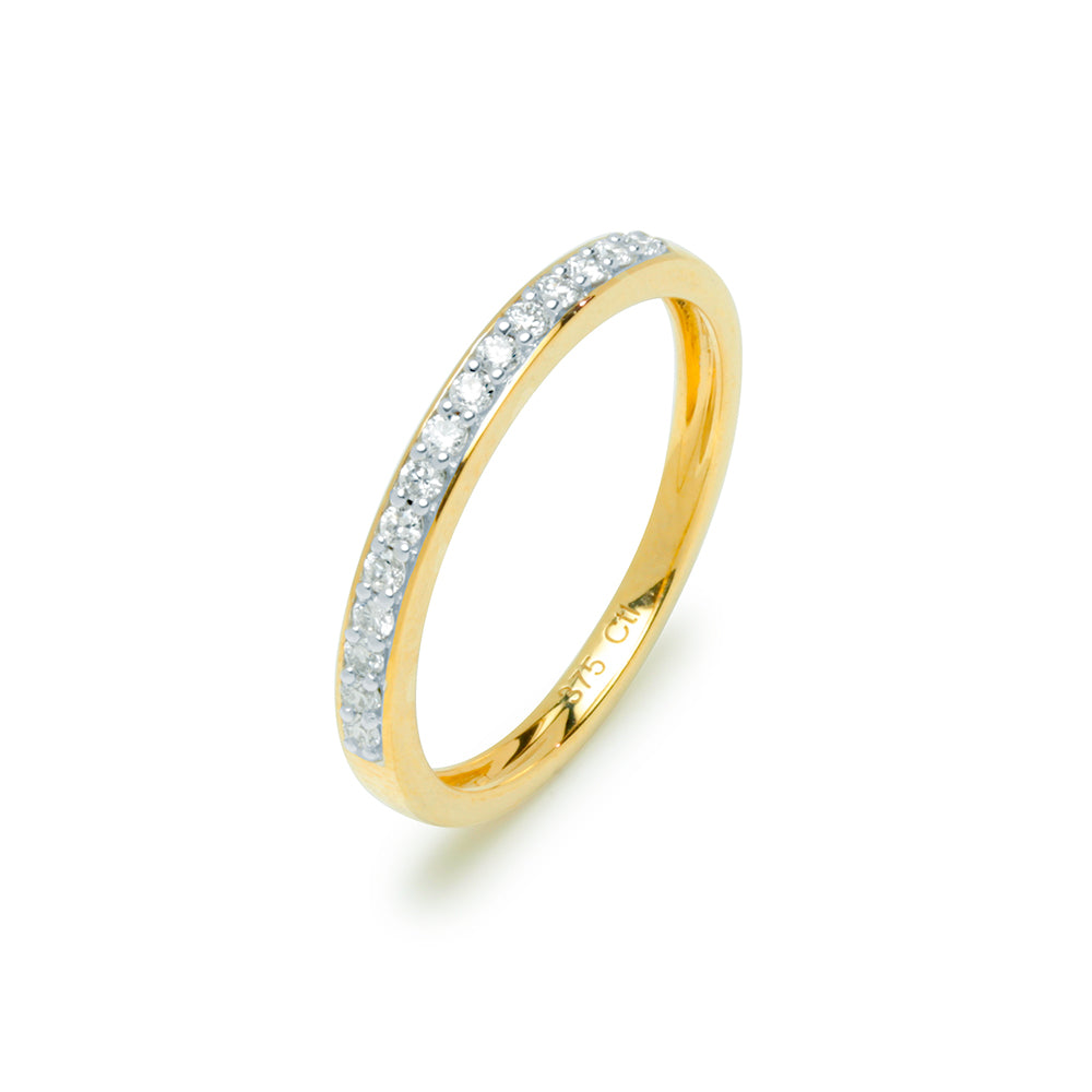 Anillo Media Alianza con Diamante de Laboratorio en Oro 9k