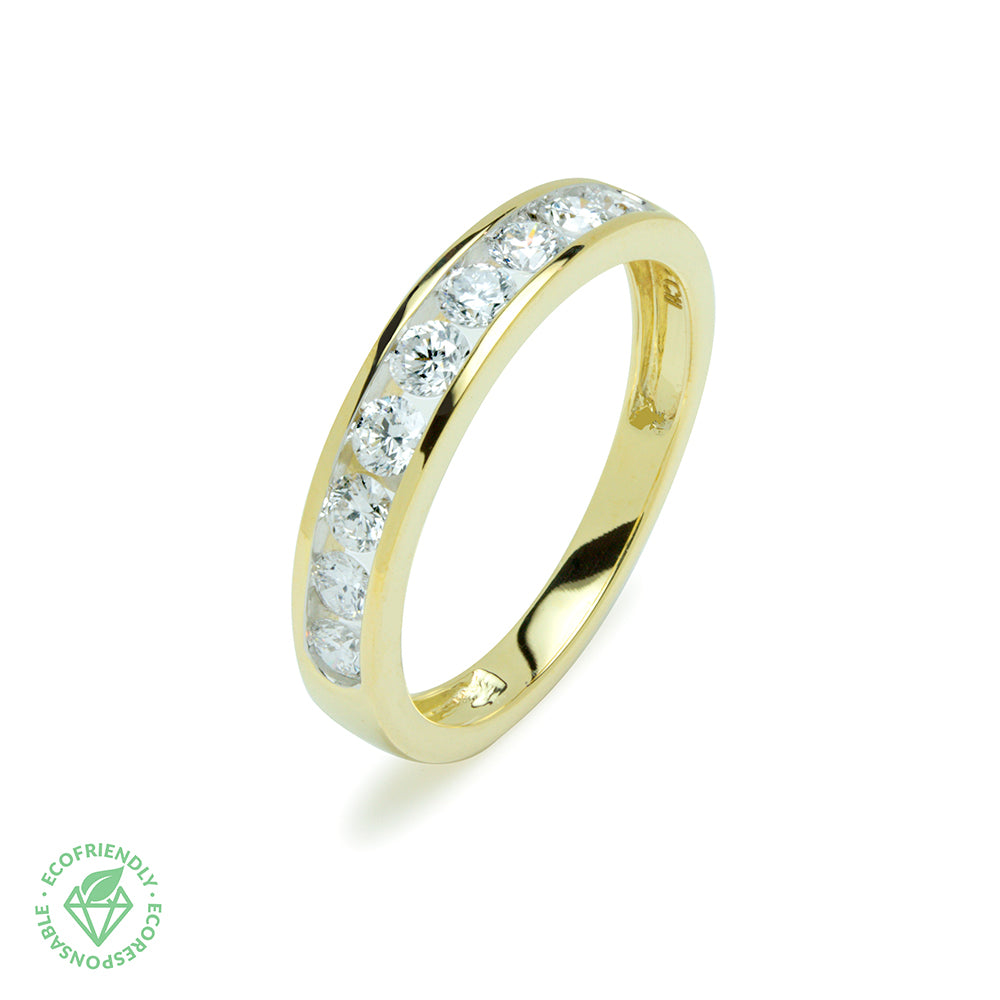 Anillo Media Alianza con Diamante de Laboratorio en Oro 9k
