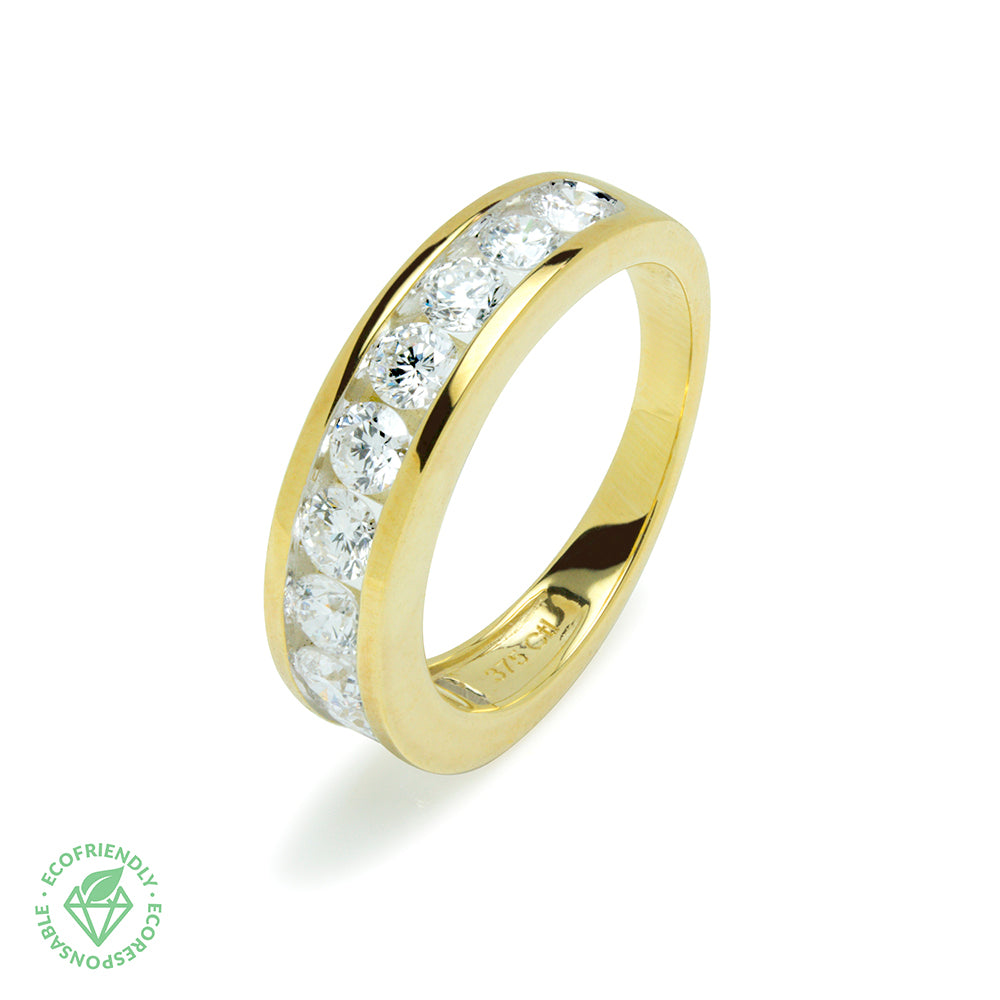 Anillo Media Alianza con Diamante de Laboratorio en Oro 9k