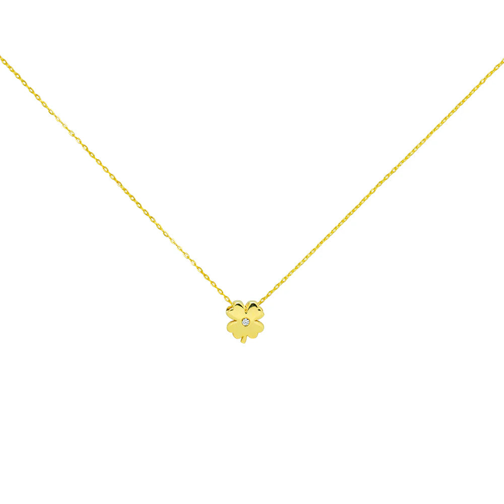 Collar Trébol de Oro 9K con Brillante de Laboratorio para Mujer
