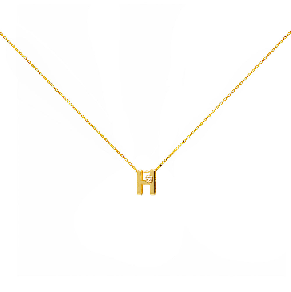 Collar Bisel Grabable con Diamante de Laboratorio en Oro 9k