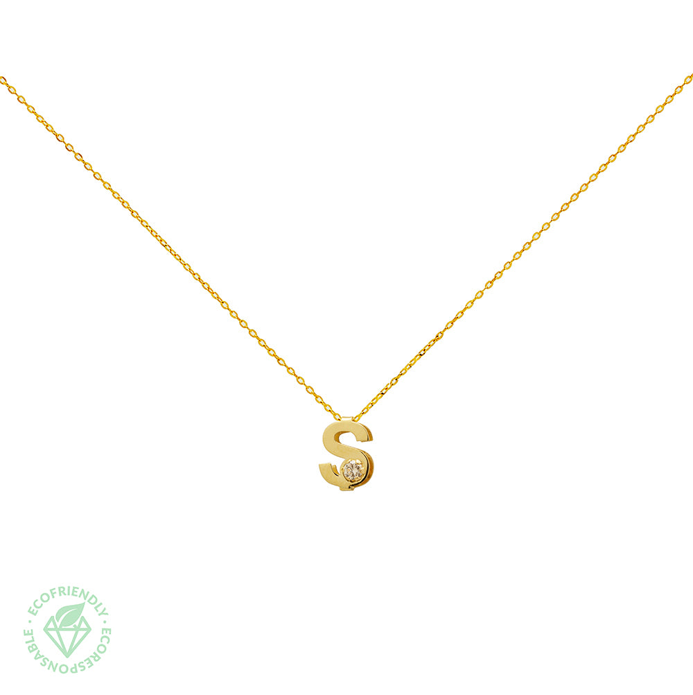 Collar Bisel Grabable con Diamante de Laboratorio en Oro 9k