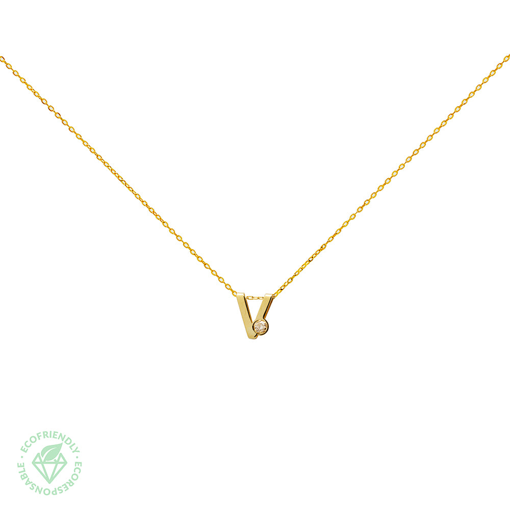 Collar Bisel Grabable con Diamante de Laboratorio en Oro 9k