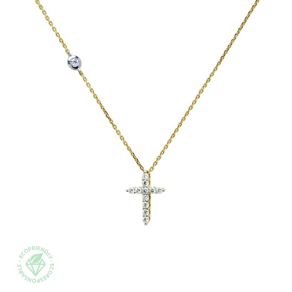 Collar Cruz con Diamante de Laboratorio en Oro 18k