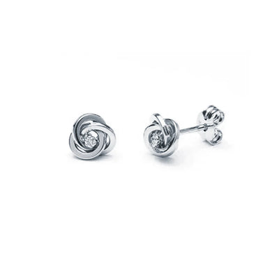 Pendientes Flor de Oro Blanco 9K con Brillante de Laboratorio para Mujer