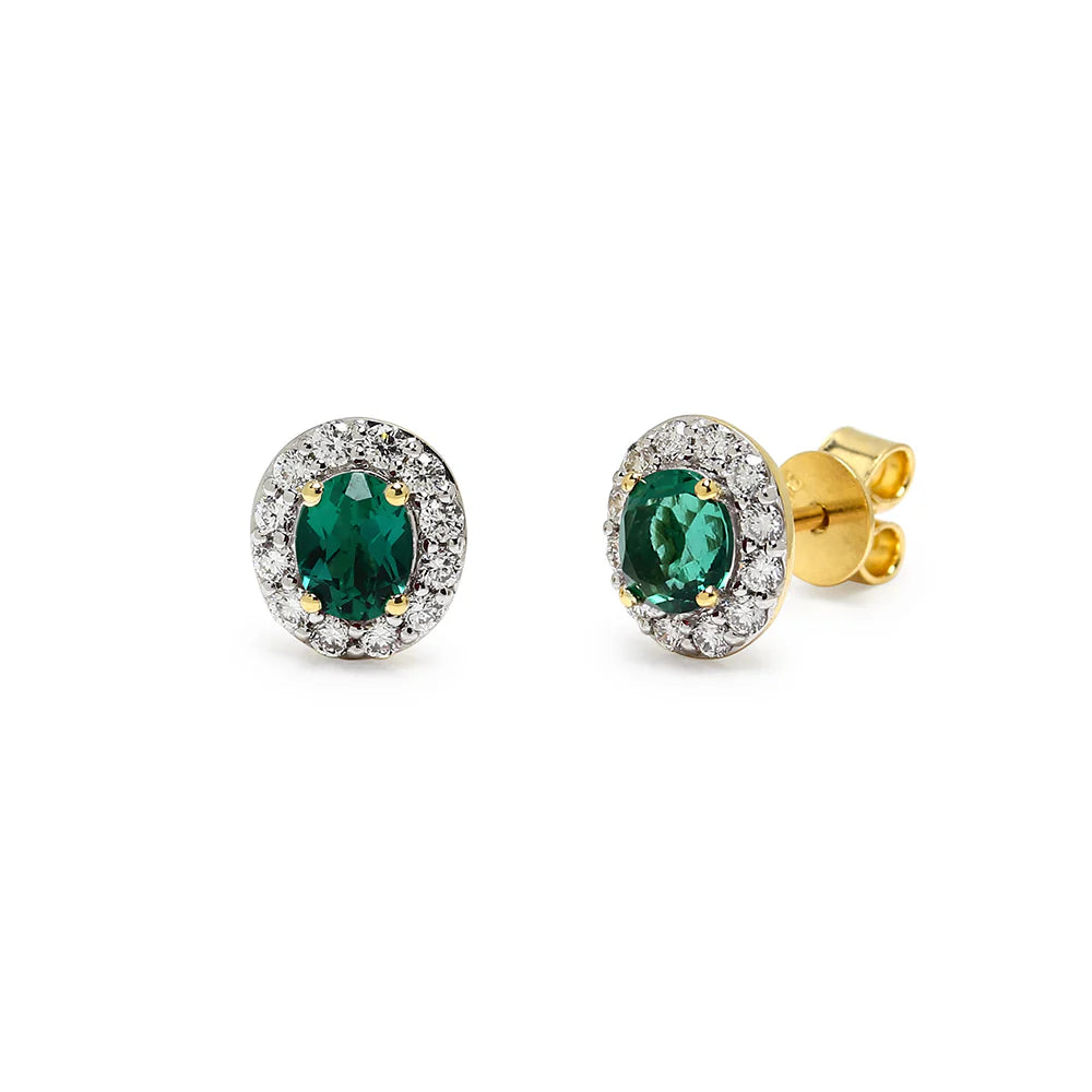 Pendientes de Oro 9K con Esmeraldas y Diamantes de Laboratorio para Mujer