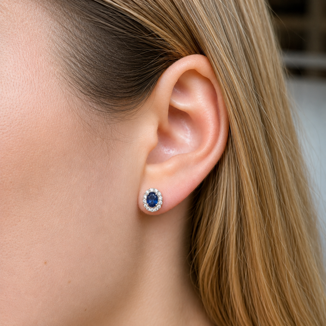 Pendientes de Oro Blanco con Zafiros y Brillantes