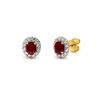 Pendientes de Oro 9K con Rubíes y Diamantes de Laboratorio para Mujer