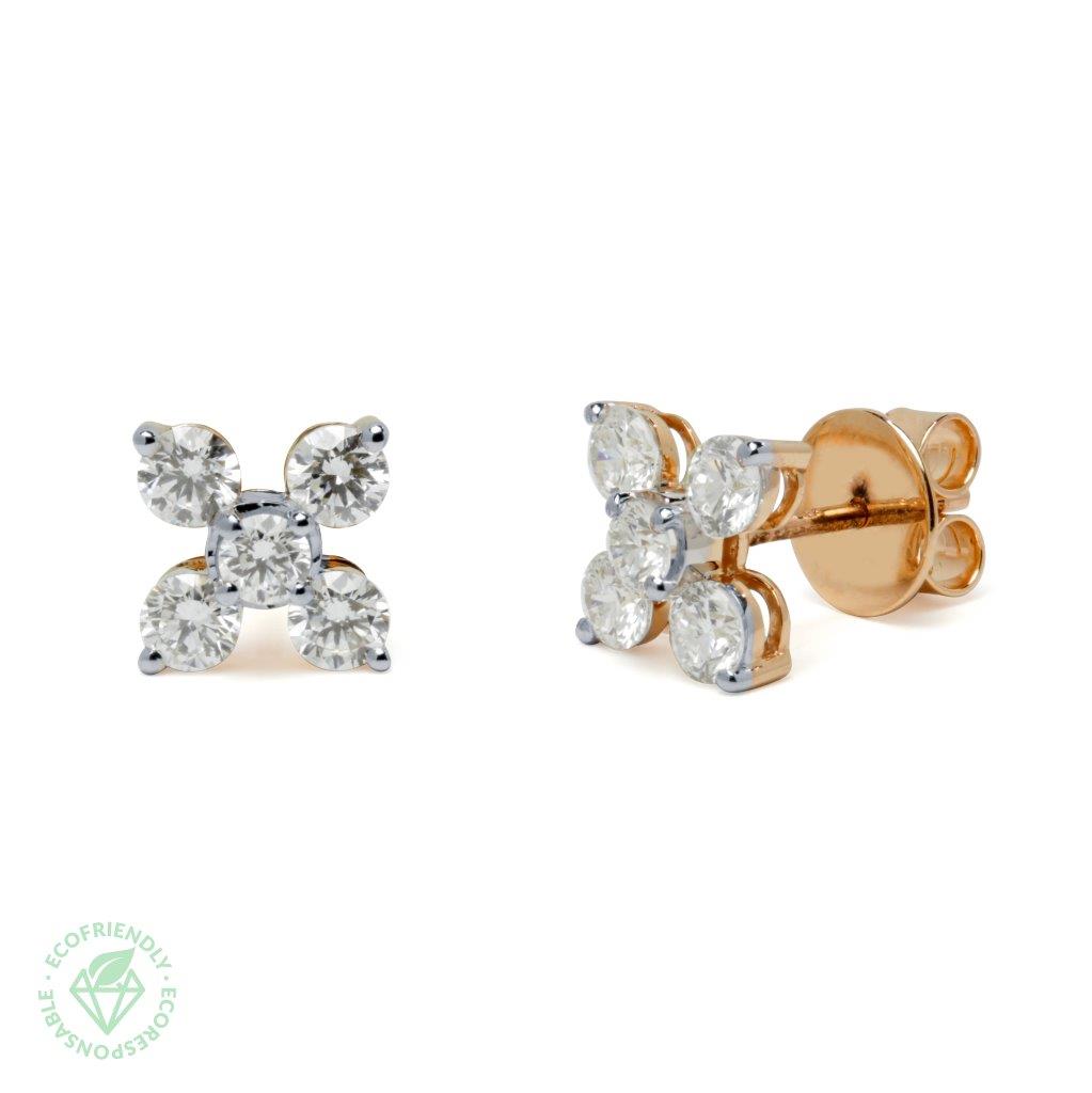 Aretes Flor con Diamante de Laboratorio en Oro 9k