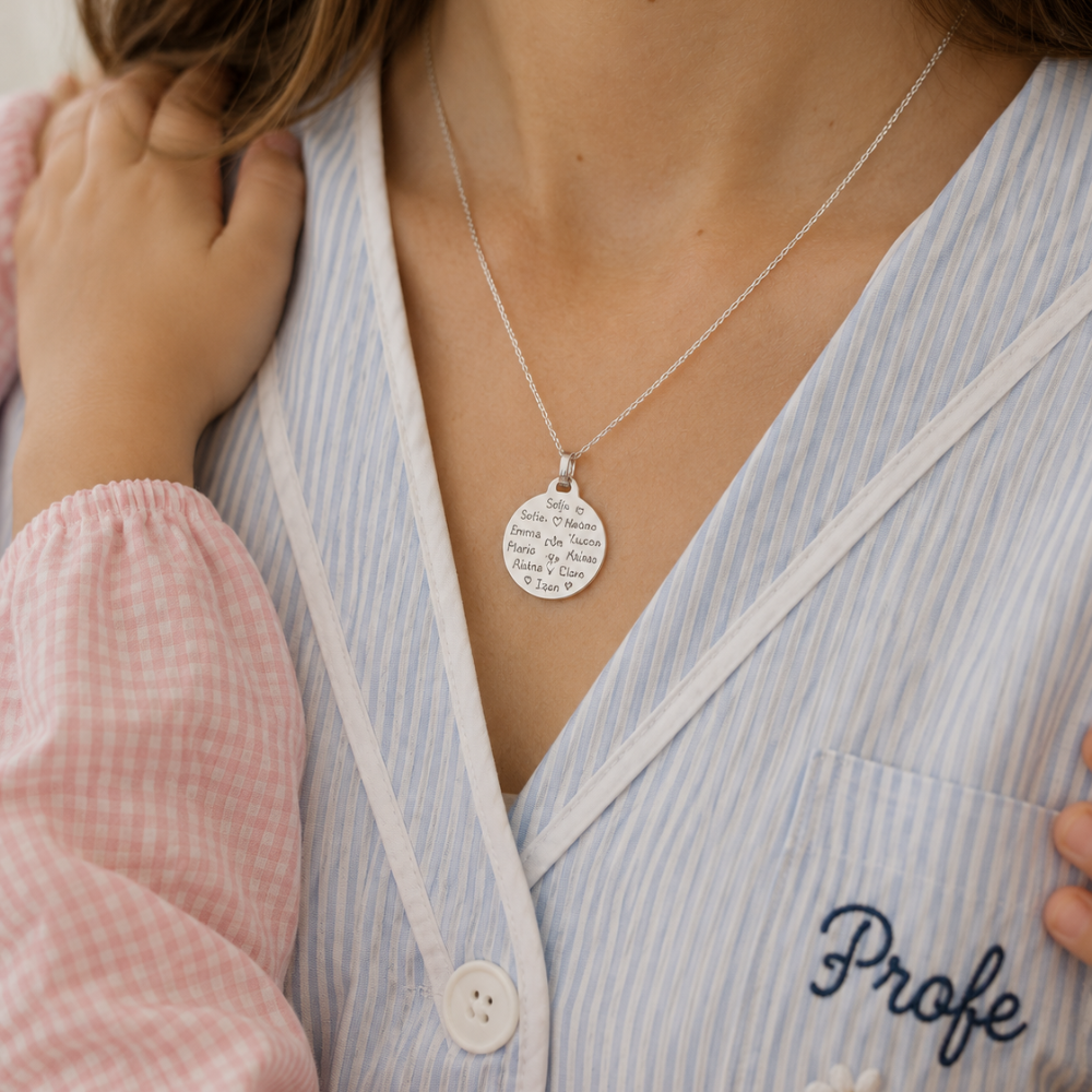 Collar Placa Profesora de Plata 925 con Mensaje Grabado