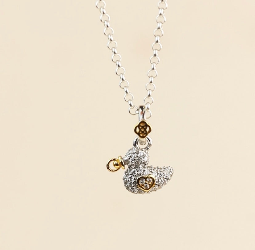 Colgante Patito Bebé Pavé personalizado con grabado Plata 925