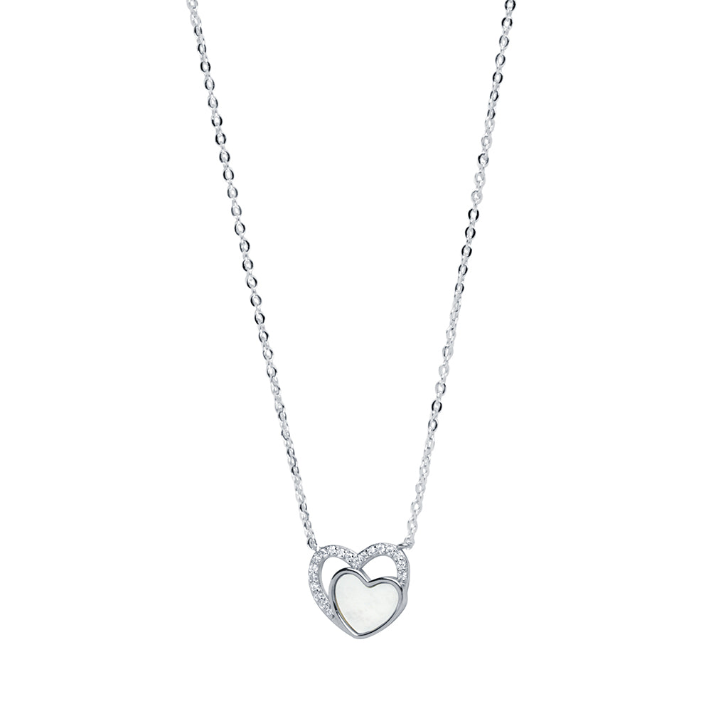 Collar Doble Corazón Nácar y Circonitas
