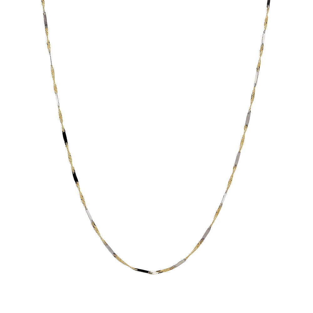 Collar Singapur Placa Maciza de Oro 18K y Oro Blanco