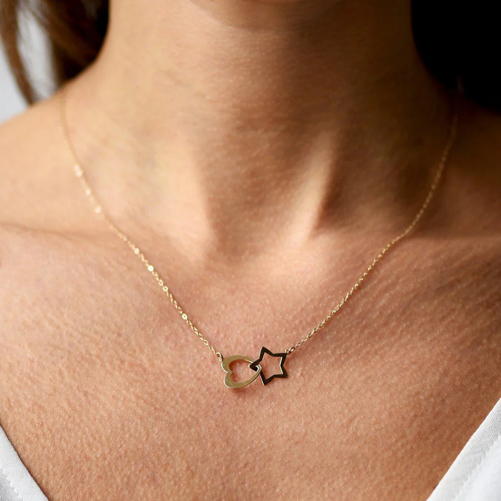 Cadena y Colgante Estrella y Corazón Oro
