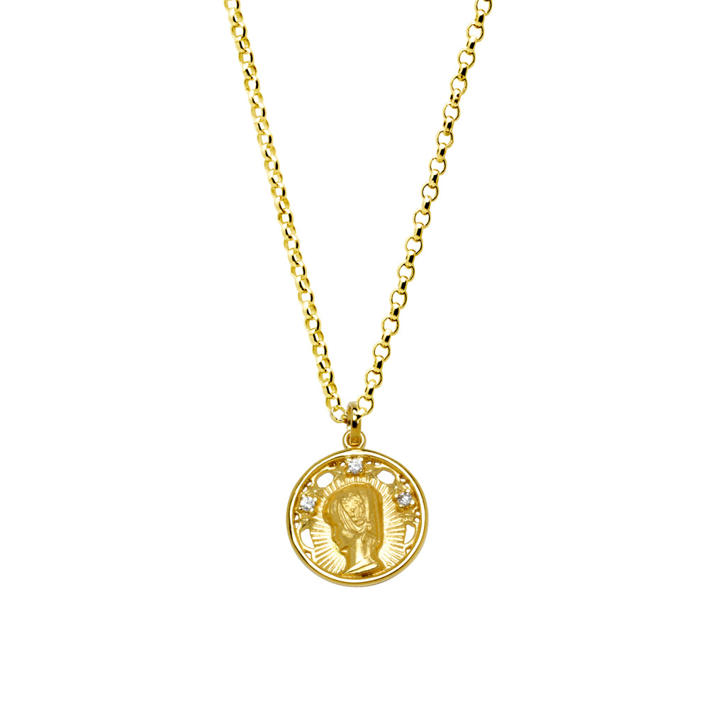 Collar Virgen Niña de Plata 925 con 3 Circonitas