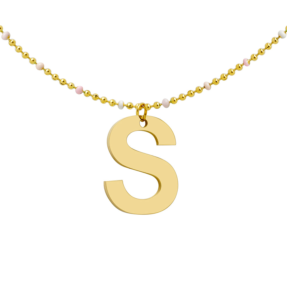 Collar Inicial Bolitas Esmalte Rosa