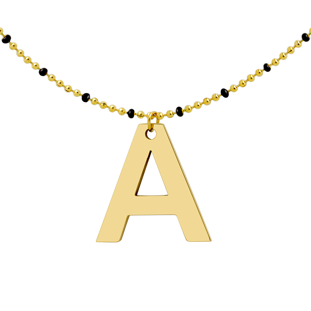 Collar Esmalte Negro de Acero con Inicial Grabada