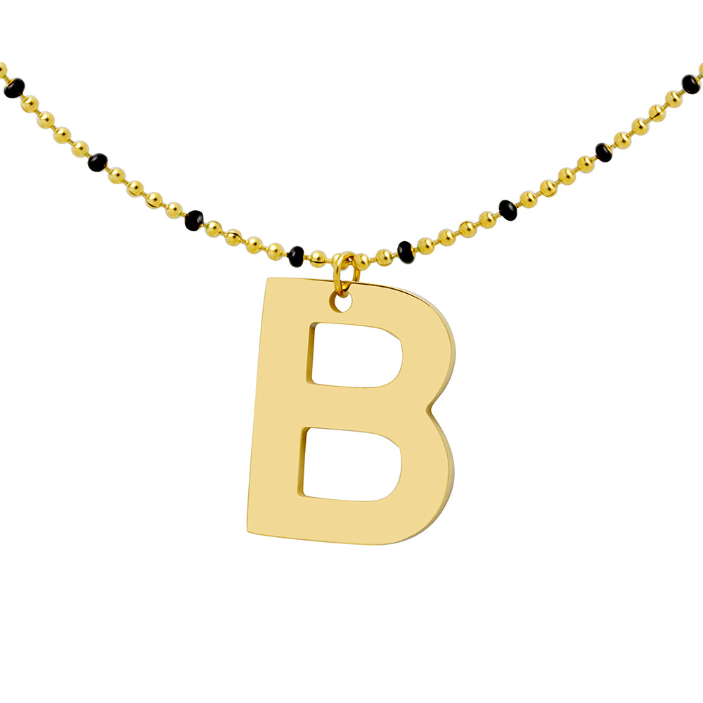 Collar Esmalte Negro de Acero con Inicial Grabada