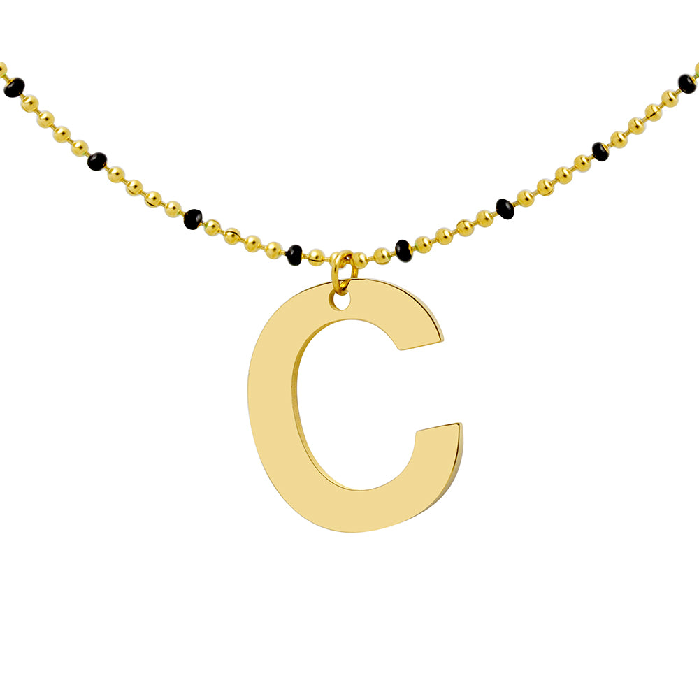 Collar Esmalte Negro de Acero con Inicial Grabada