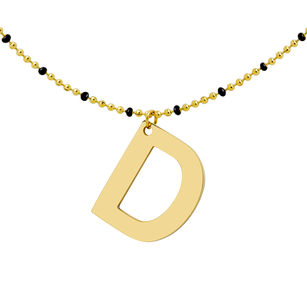 Collar Esmalte Negro de Acero con Inicial Grabada
