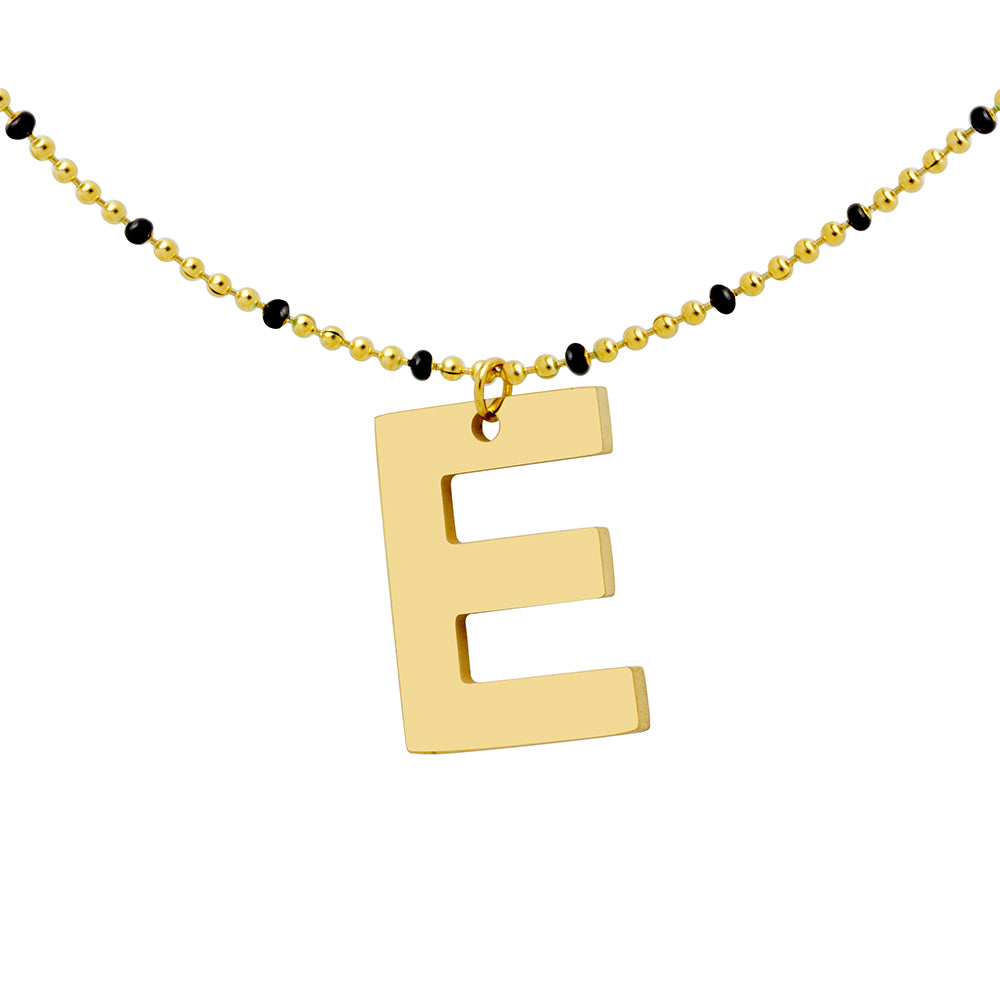 Collar Esmalte Negro de Acero con Inicial Grabada
