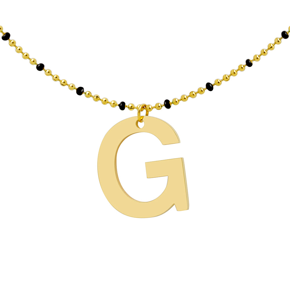 Collar Esmalte Negro de Acero con Inicial Grabada