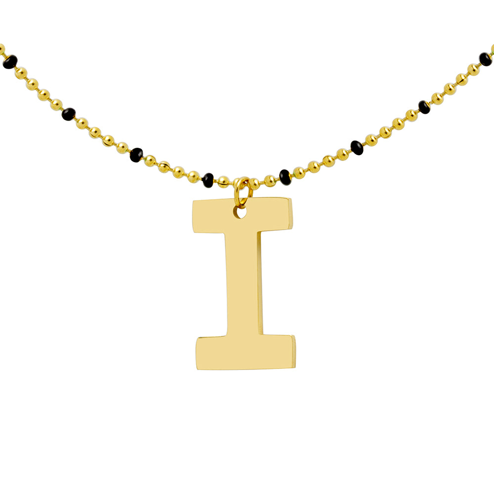 Collar Esmalte Negro de Acero con Inicial Grabada