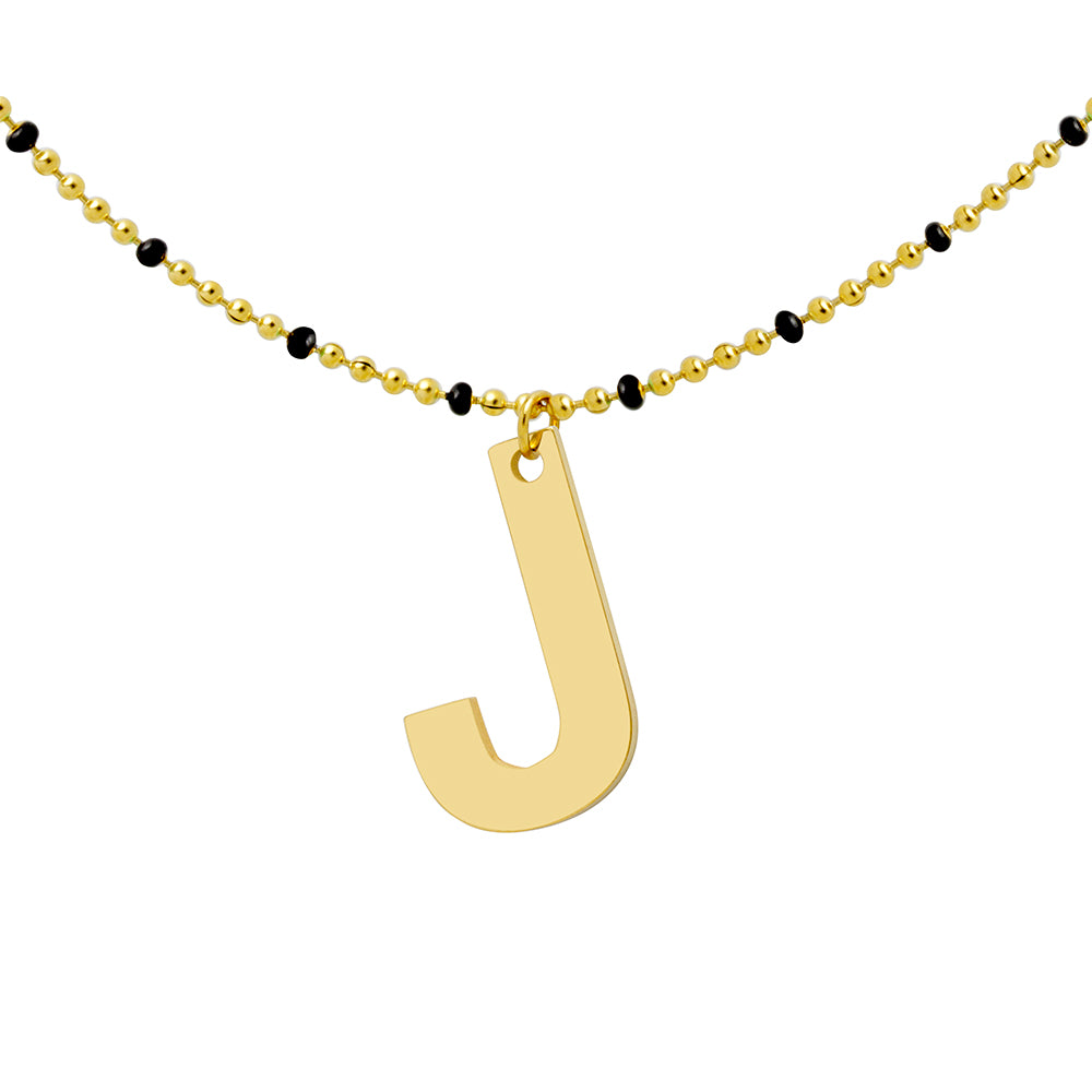 Collar Esmalte Negro de Acero con Inicial Grabada