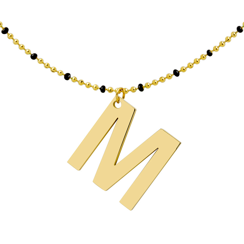 Collar Esmalte Negro de Acero con Inicial Grabada