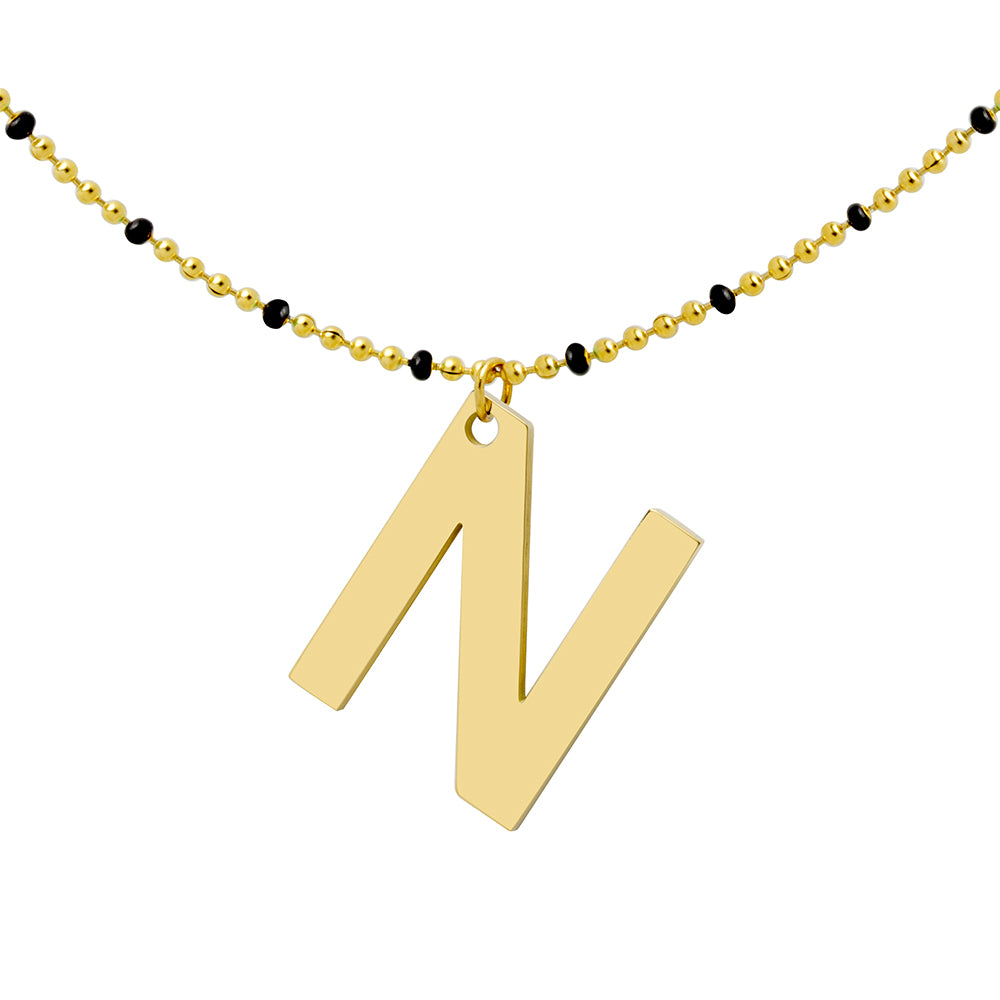 Collar Esmalte Negro de Acero con Inicial Grabada