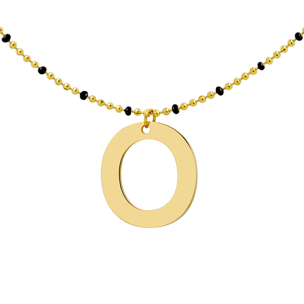 Collar Esmalte Negro de Acero con Inicial Grabada
