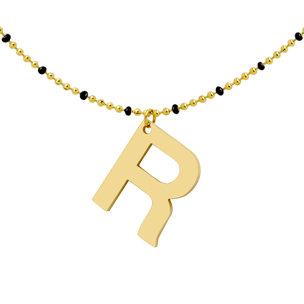 Collar Inicial Bolitas Esmalte Negro