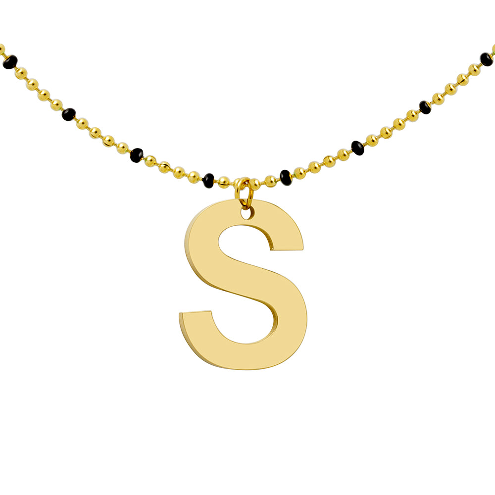 Collar Esmalte Negro de Acero con Inicial Grabada
