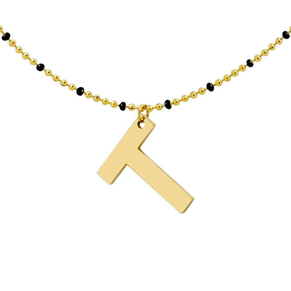 Collar Esmalte Negro de Acero con Inicial Grabada