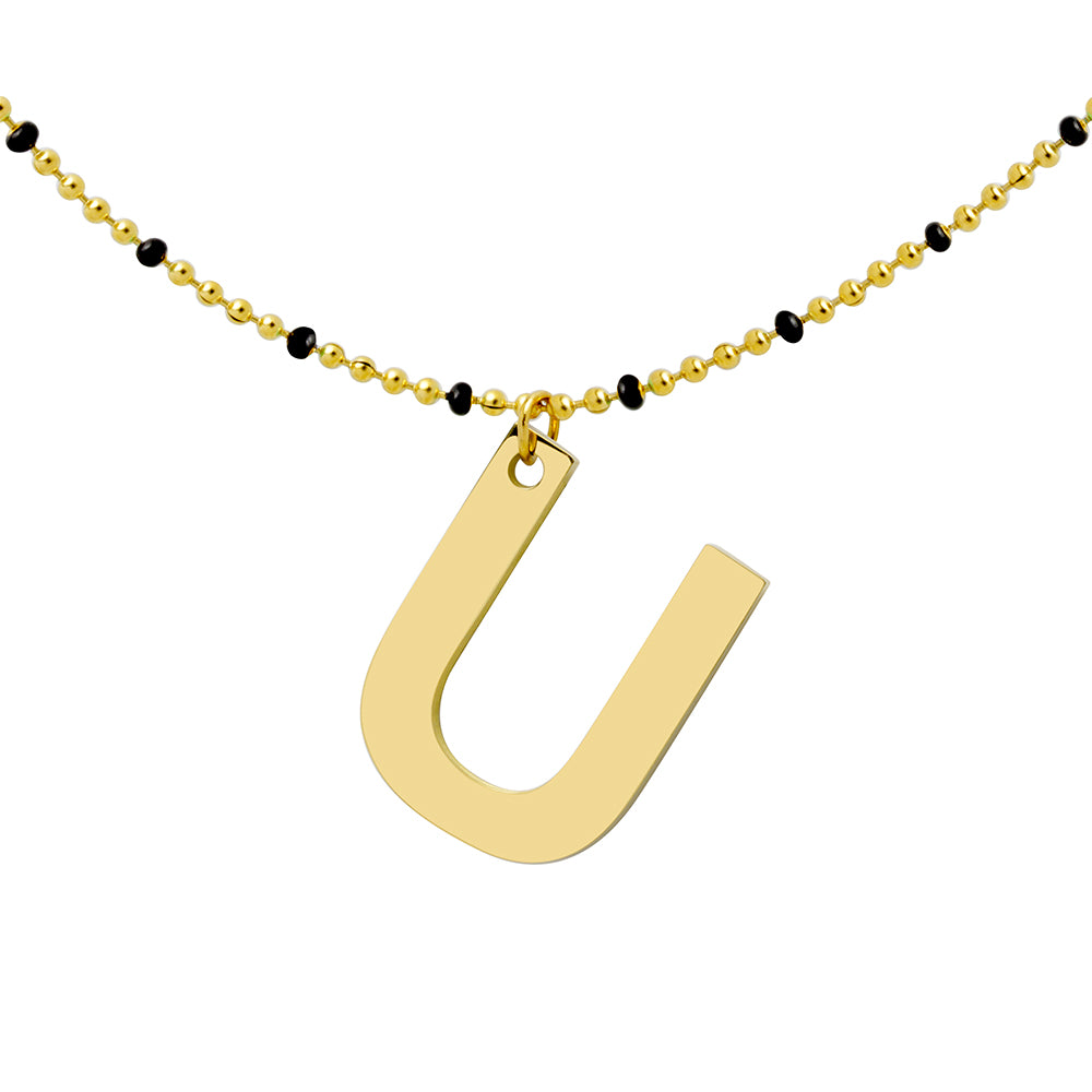 Collar Esmalte Negro de Acero con Inicial Grabada