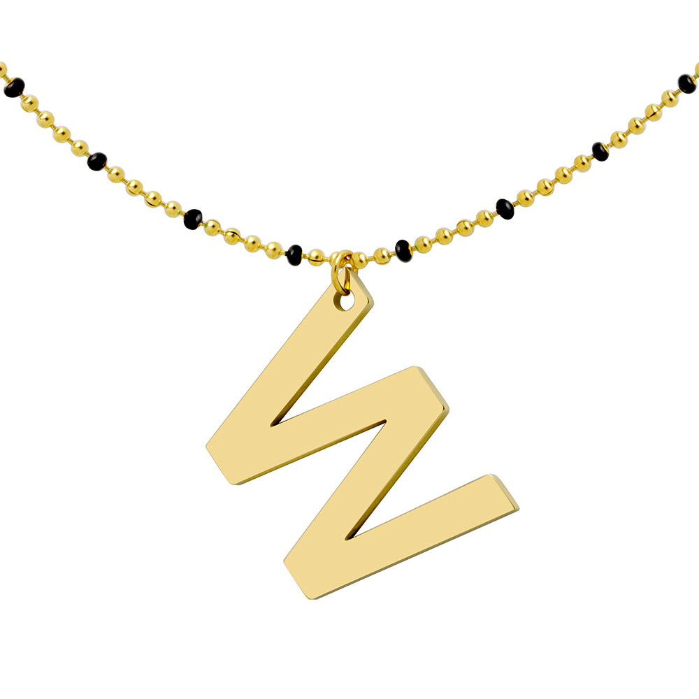 Collar Esmalte Negro de Acero con Inicial Grabada